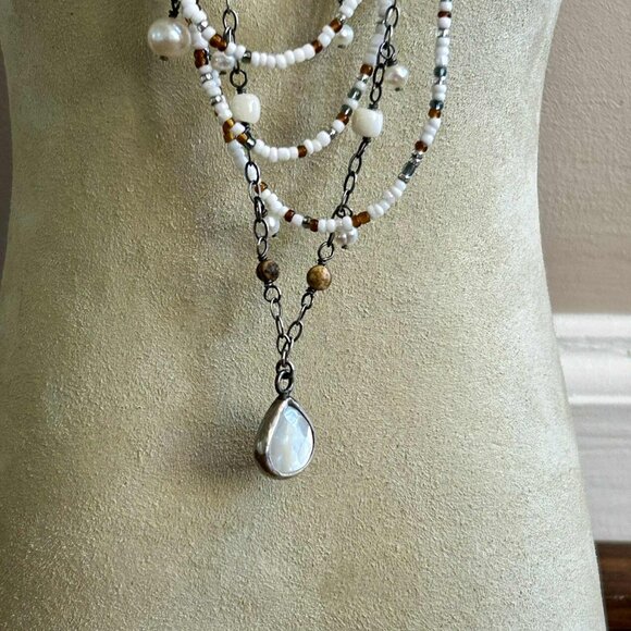 Silpada Multi-Strand Silver, Freshwater Pearl & Jasper Necklace and Earrings Set - Picture 3 of 5
